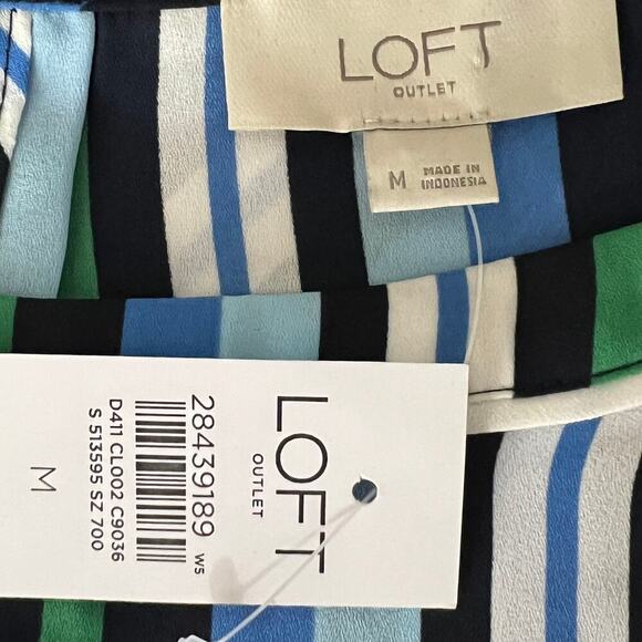 LOFT Outlet Stripe Sleeveless Blouse Blue Green Scoop Neck Tank Top NWT Size M - Picture 9 of 11